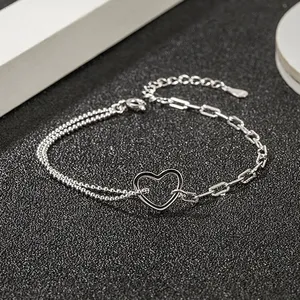 925 Plata corazón encanto pulsera asimetría cadena romántica joyería regalo - Product Image 2
