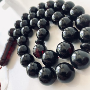 Misbaha en ambre baltique naturel, chapelet en ambre cerise, perles rondes - Product Image 2