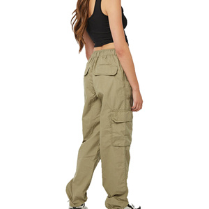 Pantalones Cargo de Lona/Algodón/Poliéster para Mujer, Corte Regular, Transpirables, Cintura Elástica, Estilo Urbano, Diseño Personalizado - Product Image 2