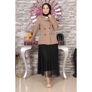 ชุดลำลอง 2 ชิ้น เสื้อแจ็คเก็ตยาวและกระโปรงผ้าทูลล์ยาวระดับกลางสำหรับใส่ทำงาน เสื้อและกางเกงขาสั้นเหนือเข่า - Product Image 6