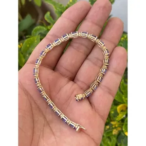 สร้อยข้อมือเทนนิสทองคำ 14k ประดับแทนซาไนต์ เครื่องประดับแฟชั่น - Product Image 4