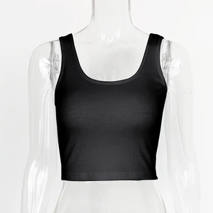 Débardeur à col rond pour femme en tricot côtelé sans manches avec motif solide - Product Image 2