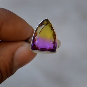 Tringle Rose Cut Ametrine <b>Gems</b> 925 Sterling Silver Citrine Ametrine Unique Ring Unique Natural Gemstone Jewelry for Balance - Product Image 1