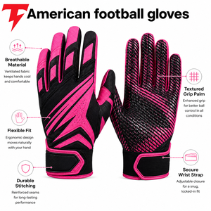 Gants de football américain en cuir haute adhérence, légers, flexibles, respirants, avec fermeture sécurisée du poignet, pour l'entraînement et les matchs - Product Image 6