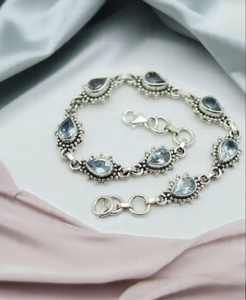 Blue Topaz Tennis Glowing Luxury <b>Charm</b> <b>Bracelet</b> 925 Sterling <b>Silver</b> GIA Certified December Birthstone Jewelry Gift for Her Women - Product Image 3