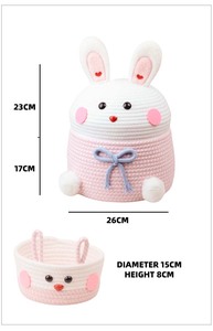 Panier <span class=keywords><strong>de</strong></span> rangement en corde <span class=keywords><strong>de</strong></span> coton sans formaldéhyde avec couvercle, motif lapin <span class=keywords><strong>de</strong></span> Pâques, organisateur mignon pour jouets, chambre d'enfant, rangement domestique - Product Image 6