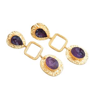 Fashion Brass Dangle Earrings Export Genuine <b>Healing</b> <b>Crystal</b> High Polish Gold Plated Trendy Statement Piece High Quality - Product Image 1