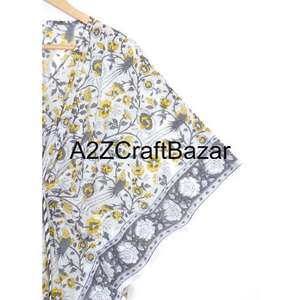 Mini Kaftán Hecho a Mano con Estampado Floral, Algodón Ecológico Lavable, Ropa de Dormir Natural, Kimono, Vestido, Pareo Corto para Playa - Product Image 4