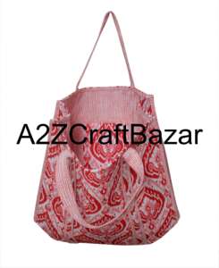 Bolso Tote de Algodón Acolchado Hecho a Mano de la India, Estilo Rajasthaní, para Mujer, Grande, a Rayas, con Estampado Étnico, Asa Larga, para Playa - Product Image 3