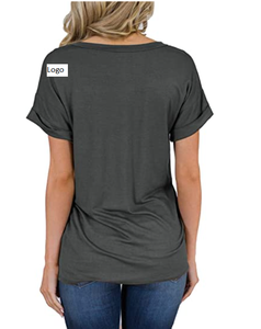 T-Shirt manches courtes femme, ample et décontracté, col en v, pour l'été, bon marché, - Product Image 2