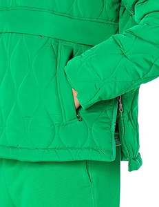 Green Quilted Pullover Puffer <b>Jacket</b> Cozy Fit for Ultimate comfort with Hood Stylish and Warm, Featuring a Unique Design - Product Image 1