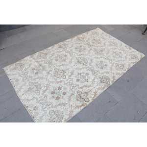 Alfombra Turca Vintage Ecológica de 3.9x6.6 pies, Alfombra Blanca con Diseño de Patchwork, Lana con Base de Látex - Product Image 3