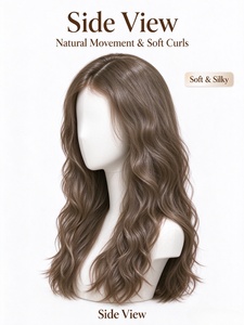 Perruque 100% cheveux humains, brun clair, longue, à couches, bouclée, ondulée naturelle, pour usage quotidien - Product Image 2