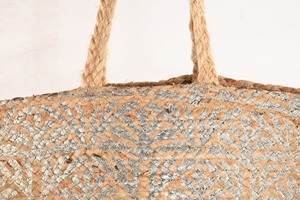Sac fourre-tout bohème en jute tissé avec motif imprimé doré, sac à main d'été pour femme, sac de plage écologique à fermeture ouverte, sac à bandoulière - Product Image 5