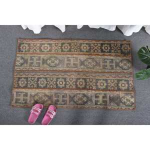 Alfombra rústica marrón verde grande de 2,4x4 pies, tejido plano turco, respaldo de látex de lana, Patchwork Rectangular para pasillo, alfombra de felpa para habitación - Product Image 1