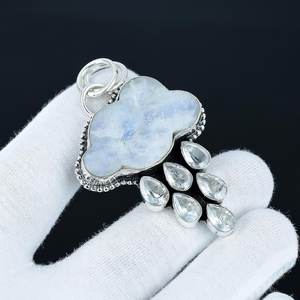 Colgante de Piedra Lunar Nube en Plata de Ley 925, Joyería Artesanal Estilo Boho con Piedras Preciosas para Niños y Mujeres - Product Image 6
