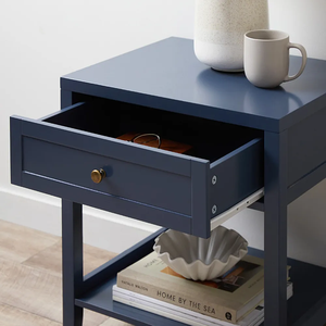 Mesita de noche artesanal hecha a mano de madera maciza personalizada con color azul para su hogar - Product Image 5