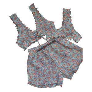 Vente flash Lingerie sexy Robe de nuit pour femmes Robe de nuit ajourée Pyjama Ensemble trois pièces soutien-gorge culotte short 100% coton pur Fait à la main - Product Image 3
