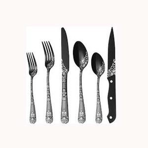 Cubiertos negros para mesa de boda y restaurante, cuchillo de Metal de acero inoxidable, tenedor, cuchara, acabado negro mate con cubiertos impresos - Product Image 1