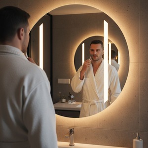 กระจกอุ่นแบบไร้กรอบทรงกลม 500W รุ่นใหม่ พร้อมไฟ LED ลายคลื่น ให้ความร้อนเร็ว ด้วยแผ่นทำความร้อนอินฟราเรดคาร์บอนไฟเบอร์ ใช้พลังงานแสงอาทิตย์ พร้อมระบบระบายอากาศ - Product Image 2