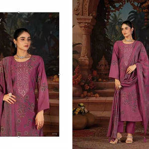 Colección Salwar Kameez de seda de muselina pura Impresión de lámina digital con material de vestido de fiesta de trabajo de cuentas a precio mayorista - Product Image 1