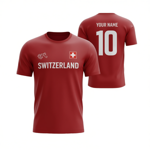 Set di Maglie da Calcio Personalizzabili Ispirate alla Svizzera, Rosso e Bianco, per Tifosi, con Nome e Numero, Prodotto Accessorio - Product Image 2