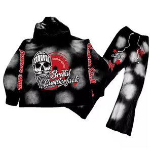 La mejor calidad 100% algodón ropa de calle personalizada Sun Fade chándal de dos piezas de gran tamaño Joggers Sudadera con capucha conjunto serigrafía invierno - Product Image 3