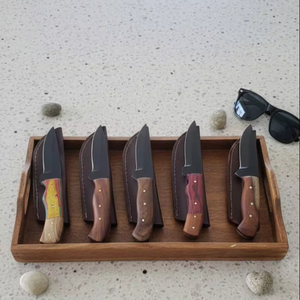 Lot de 5 couteaux tactiques légers en acier inoxydable pour chef de cuisine, couteau à désosser droit ambidextre, ensemble de couteaux de chasse en cuir - Product Image 1