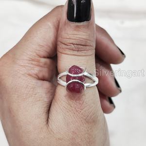 Joyería de piedra áspera, anillo para mujer, piedra preciosa Natural crudo de rubí, piedra natal de Julio, banda de alambre, joyería de Navidad, anillo de Plata de Ley 925 - Product Image 4