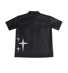 Logotipo personalizado moderno de manga corta caída del hombro doble bolsillos en el pecho cremallera camisa de piel sintética personalizada hip hop hombres vaqueros camisas - Product Image 2