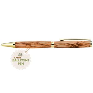 Stylo à bille en bois d'olivier fait main, encre bleue, 13 cm, pour bureau, école, cadeau d'entreprise, vente en gros de Bethléem - Product Image 1