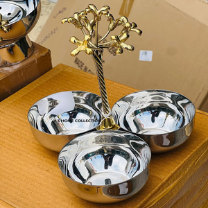 Le service de nourriture en métal d'acier inoxydable de bols décoratifs triples polis par miroir attrayant emploie la conception traditionnelle de branche d'arbre d'or - Product Image 1