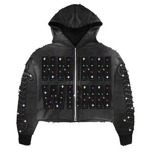 Conjunto Deportivo de Otoño, Oversize, Felpa Gruesa, Ecológico, Lavado Ácido, Estampado, Sudadera con Capucha y Pantalones Vintage, Parche de Llama, Pedrería - Product Image 3