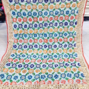 Premium Jaipur Handmade Phulkari Scarfs Dupatta Cotton Phulkari Dupatta Embroidered Mirrorwork Chunni for Wholesale Price - Product Image 4