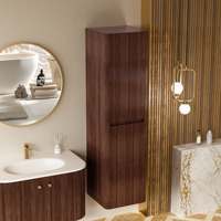 Meuble de rangement moderne en bois massif à coins arrondis, armoire de salle de bain cannelée avec portes pour salon et entrée