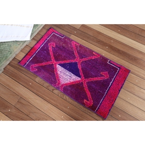 Alfombra de 1.7x3.1 pies, Alfombra Turca Vintage, Alfombra Geométrica Herki Morada - Product Image 2