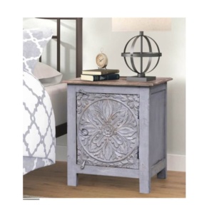 Table de nuit en bois de mangue massif, sculpté à la main, couleur grise, nouveau Design 100% - Product Image 6