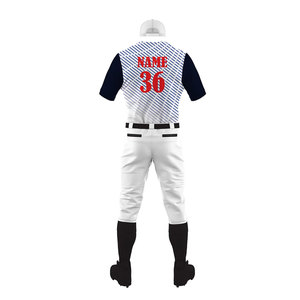 Customized <b>Baseball</b> Uniform Jersey Men's Short Sleeve Striped Sublimated Breathable Polyester White Navy Red Team Name Front - Product Image 3