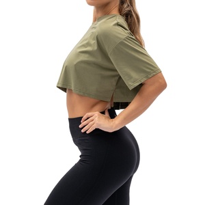 Women's <b>Olive</b> <b>Green</b> Oversized Crop Top Short Sleeve Crew Neck Regular Fit Solid Color Eco-Friendly Quick Dry Breathable <b>T</b>-<b>Shirt</b> - Product Image 2