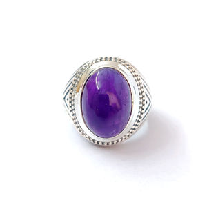 Bague cocktail en argent sterling 925 avec pierre précieuse améthyste ovale, style classique, unisexe, à porter au quotidien - Product Image 1