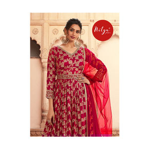 ชุดเดรสผ้าไหม Anarkali คอลเลกชั่นเดรสแขนกุดผ้าไหมปักลาย dola jacquard จากนักออกแบบ - Product Image 1