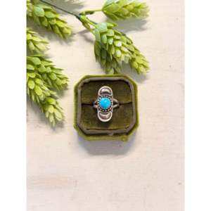 Navajo Handmade <b>Statement</b> <b>Ring</b> Kingman Turquoise & Sterling <b>Silver</b> Size 8.25 Gemstone Inlaid Natural Stone for Everyday Wear - Product Image 1