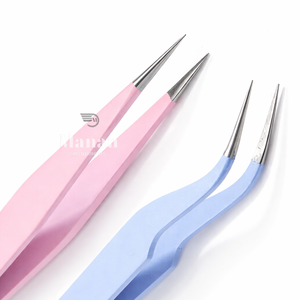 Kit de 2 Pinzas para Pestañas, Color Rosa y Azul, Punta Recta y Curva, Herramientas para Extensión de Pestañas de Volumen y Aislamiento - Product Image 2