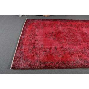 Vintage Turkish <b>Rug</b> <b>Large</b> Area 6.2 X 9.1ft Red Patchwork Design Wool Material with Latex Backing for Hallway or <b>Bedroom</b> - Product Image 3