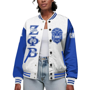 Zeta Phi Beta 1920 Greek Life Sorority ZPB Azul Blanco Varsity Letterman Chaqueta Chenille Patch Founders Day Wear - Product Image 1