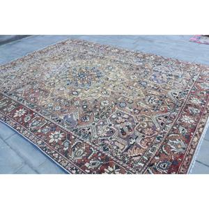Vintage Oversize Rug 9.4x12.3 ft, <b>Red</b> Southwestern Turkish <b>Wool</b> Rug - Product Image 2