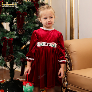 Vestido Casual de Terciopelo Rojo para Niñas, Bordado Navideño, Ecológico, ODM, Venta al por Mayor, Temporada de Otoño DR4300, 100% Algodón - Product Image 6