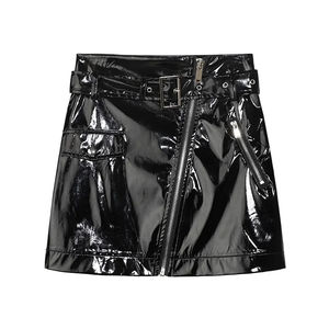Mini jupe en cuir verni noir taille haute pour femme avec fermeture éclair et ceinture/jupe gothique en cuir PU pour la fête et le streetwear - Product Image 6
