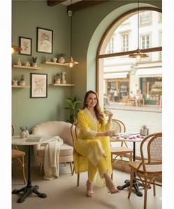 重绣工艺西式长及膝人造毛皮面料女式库尔塔、下装和杜帕塔套装，适合派对穿着 - Product Image 2