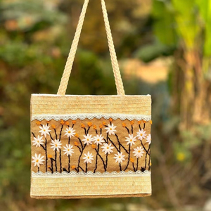 Grand sac fourre-tout écologique en toile de coton et jute de couleur festive pour une utilisation en extérieur pour l'Aïd d'autres occasions directement du Bangladesh - Product Image 2